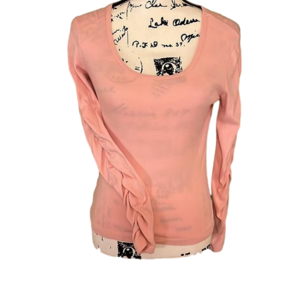 Pink ruched sleeves knit cotton top Size small